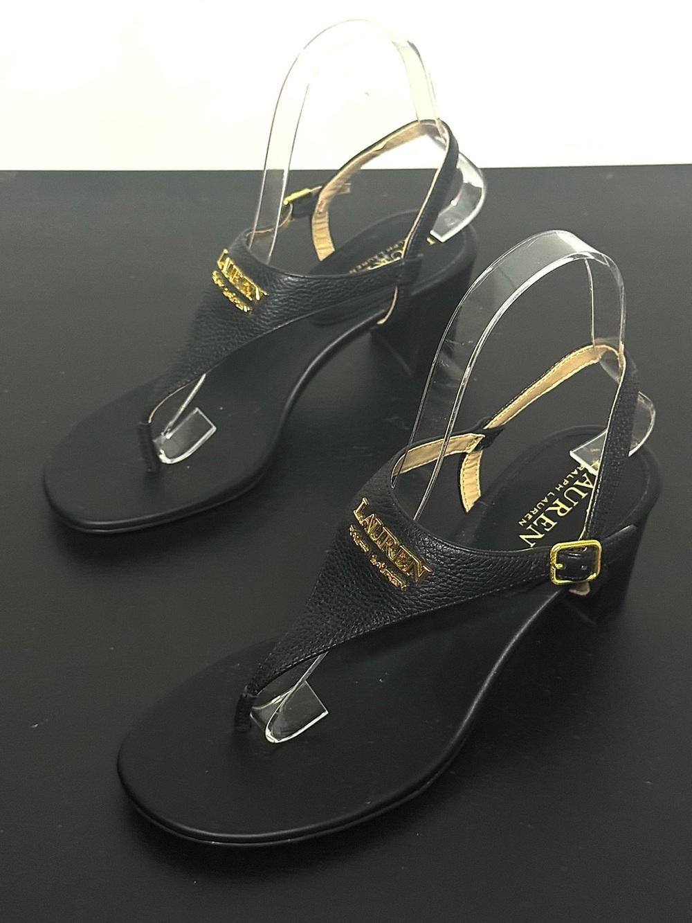 Lauren Ralph Lauren Westcott Black Leather Heeled Sandals - Picture 2 of 8